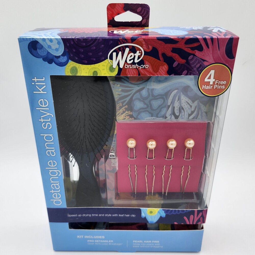 Wet Brush Pro Detangler Kit Navy Oval Brush Soft Pins Ergonomic Grip w/ Pearl